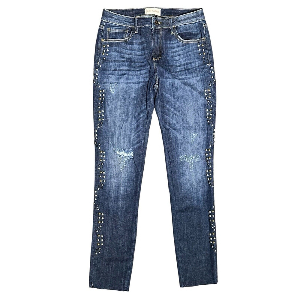 DRIFTWOOD JACKIE Mid Rise Womens 28 Blue Western Studded Stretch Jeans Raw Hem